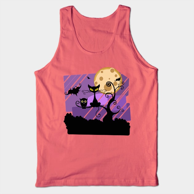 Halloween Night Owl & Cat & Bat Tank Top by holidaystore